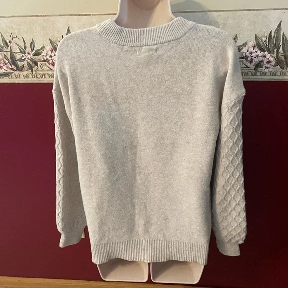 Maurices Ivory Crewneck Sweater with Textured Sleeves - Picture 2 of 3